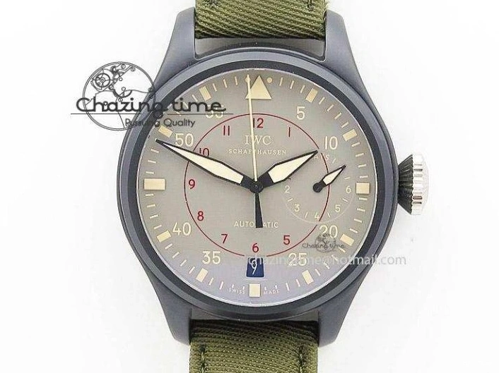 MIROTIME 0308 Big Pilot Top Gun Miramar PVD Plated Titanium on Green Nylon Strap A23J Refined 7398